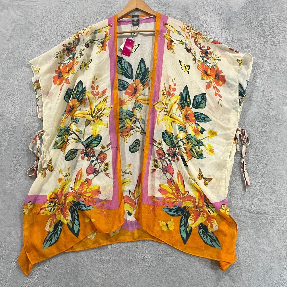 Vince Camuto Kimono Top Floral Open Front Batwing Sleeve Tie Cover Up Boho